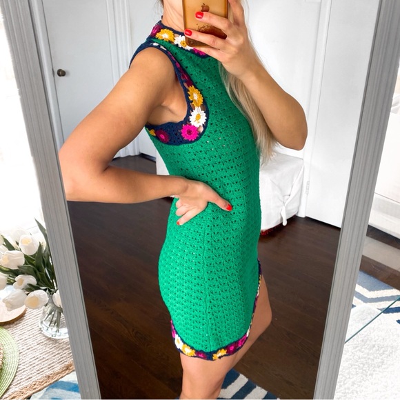 π ZARA GREEN MULTI FLORAL CROCHET MINI DRESS! - Picture 3 of 16